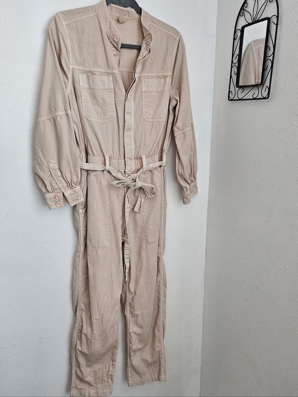 Old Navy Light Pinkish Beige Utility Jumpsuit with Tie Waist Size PM